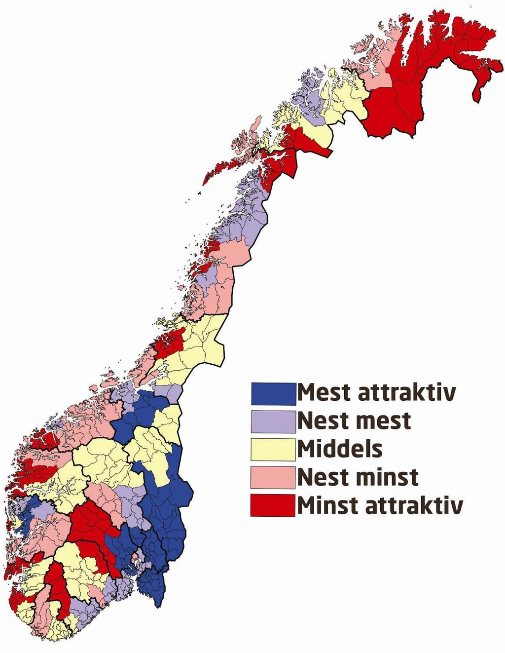 De mest attraktive regioner er på Østlandet og ved Bergen og Trondheim Nedre deler