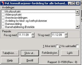 Rapporten gir en oversikt over hvor mange konsultasjoner det har vært per ICD-10 kode (hoveddiagnose) i en periode sortert på avdeling og seksjon.