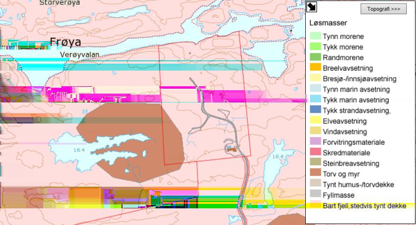 KVISTEN AVFALLSDEPONI UNDERSØKELSER 15 Figur 7. Løsmassekart fra NGU.nu Det finnes ikke noen værstasjon på Frøya. Nærmeste værstasjon er Sula, men her registreres ikke nedbør, kun temperatur.