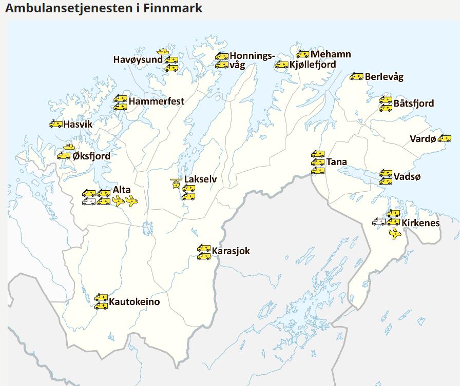 og andre behandlingssteder og for transport av pasienter i Finnmark som skal til