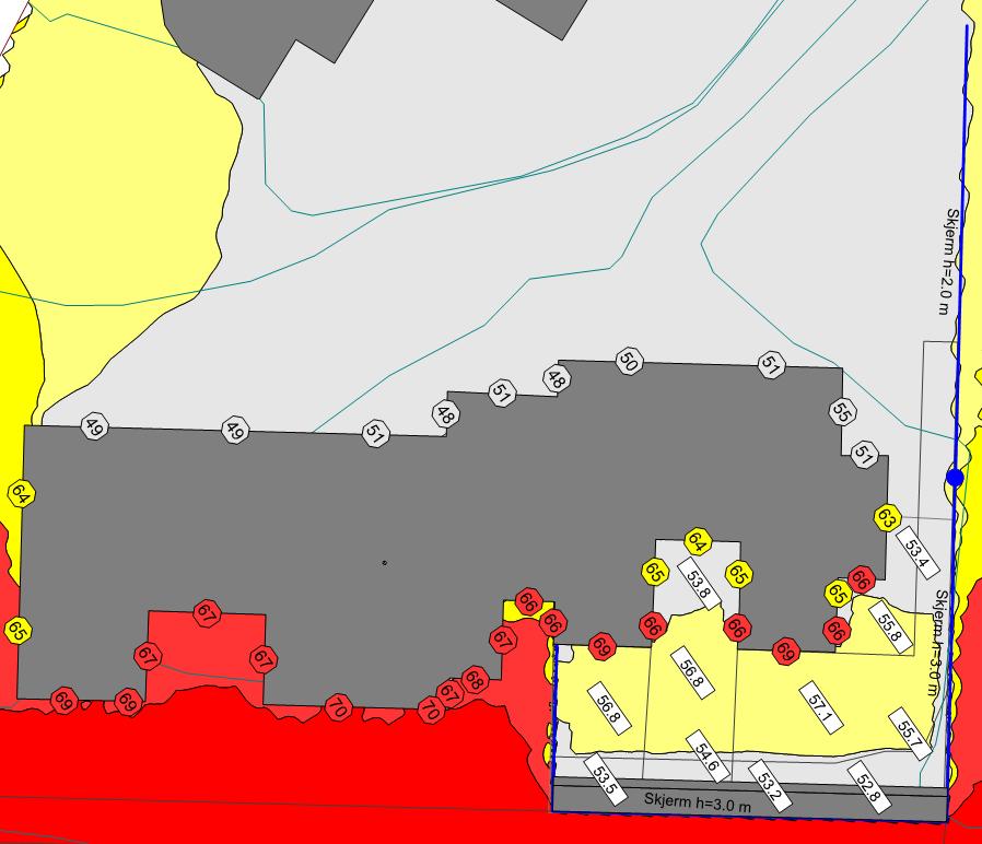 Hele uteareal mot nordvest vil også ha tilfredsstillende støynivåer (estimert ca. 550 m 2 ).