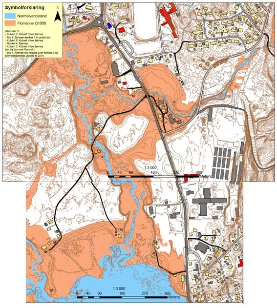 Forutsatt gjennomføring av overnevnte tiltak viser utredningene fra eksterne rådgivere at området for lokalisering av nytt helse- og omsorgssenter kan sikres for 1000 års flomnivå, jmf.