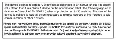 6. Forskriftsmessig informasjon Commission Federale de la Communication (FCC Declaration) EN 55022 Compliance (Czech Republic Only) Cet équipement a été testé et déclaré conforme auxlimites des