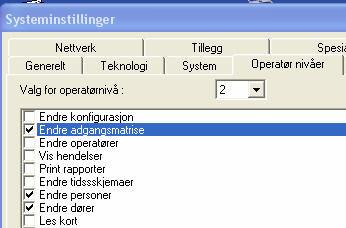tilhørende rettigheter. Velges nivå 5 (høyeste nivå) får man automatisk alle rettigheter.