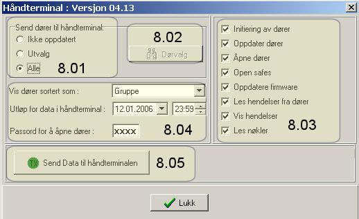 OVERFØRING AV DATA MED HÅNDTERMINAL Systemets håndterminal benyttes for å overføre data mellom PC og kortlåsene ved oppstart av nye dører.