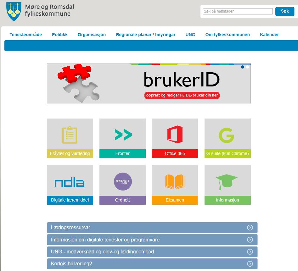 Elevportalen et viktig startpunkt Nettlink: http://ungweb.no Videresender deg til https://mrfylke.