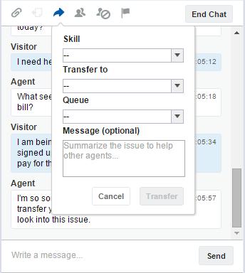 Chatte med kunder i Live Agent Merk: Det er alternativer for hver type overføring som er aktivert for Salesforce-organisasjonen.