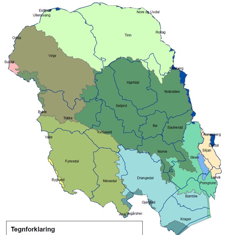Vannområder Tokke-Vinje Midtre Telemark Øst- Telemark Skien-