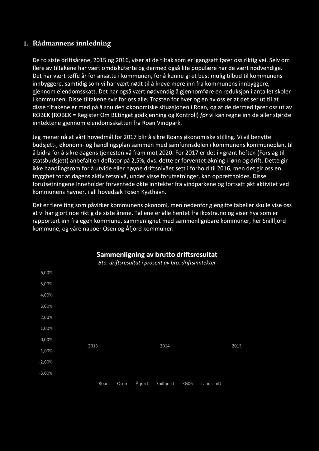 1. Rådmannens innledning BUDSJETT 2017 M/INVE STERING OG ØKONOMIPL AN 2017-2020 De to siste driftsårene, 2015 og 2016, viser at de tiltak som er igangsatt fører oss riktig vei.
