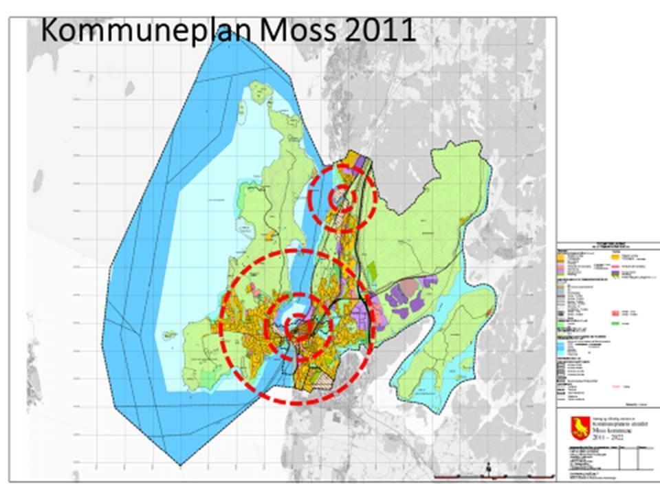 Figur 2-2: Overordnet arealstrategi for Moss, hentet fra Kommuneplan 2011-2022 Figuren i det forangående illustrerer den overordnede arealstrategien for Moss.