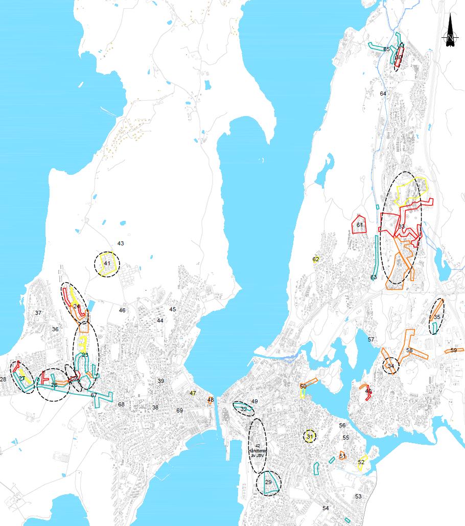 Figur 7-2: Tiltaksplan for avløpsnettet Hele området som berøres av jernbaneutbyggingen har behov for utskifting i løpet av planperioden (i bakgrunn av at det er et gammelt fellessystem), selv om