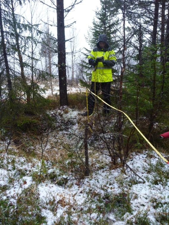 Figur 15: Kullgrop ID 139245 blir undersøkt, bilde tatt mot nord.