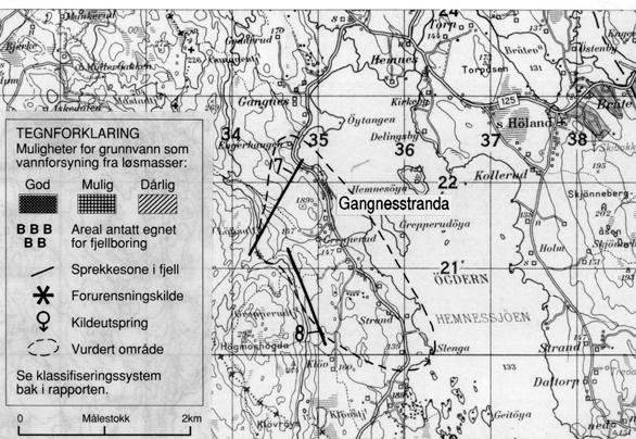 GANGNESSTRANDA Vannbehovet er anslått til ca 0,5 l/s, og vannforsyning fra fjellbrønner kan være aktuelt. Området (fig.