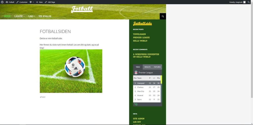 La inn Football Data i widget-plassen på sidebar.