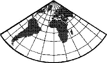 Kod perspektivnih projekcija, Zemlja se preslikava na ravninu