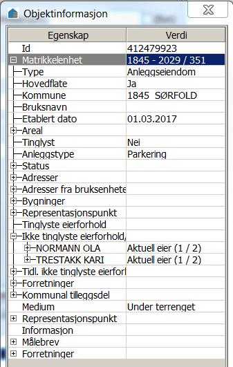 Objektinformasjonen ser slik ut: Melding til tinglysing Når forretningen er ført i matrikkelen skal det tas ut to eksemplarer av rapporten Melding til tinglysing.