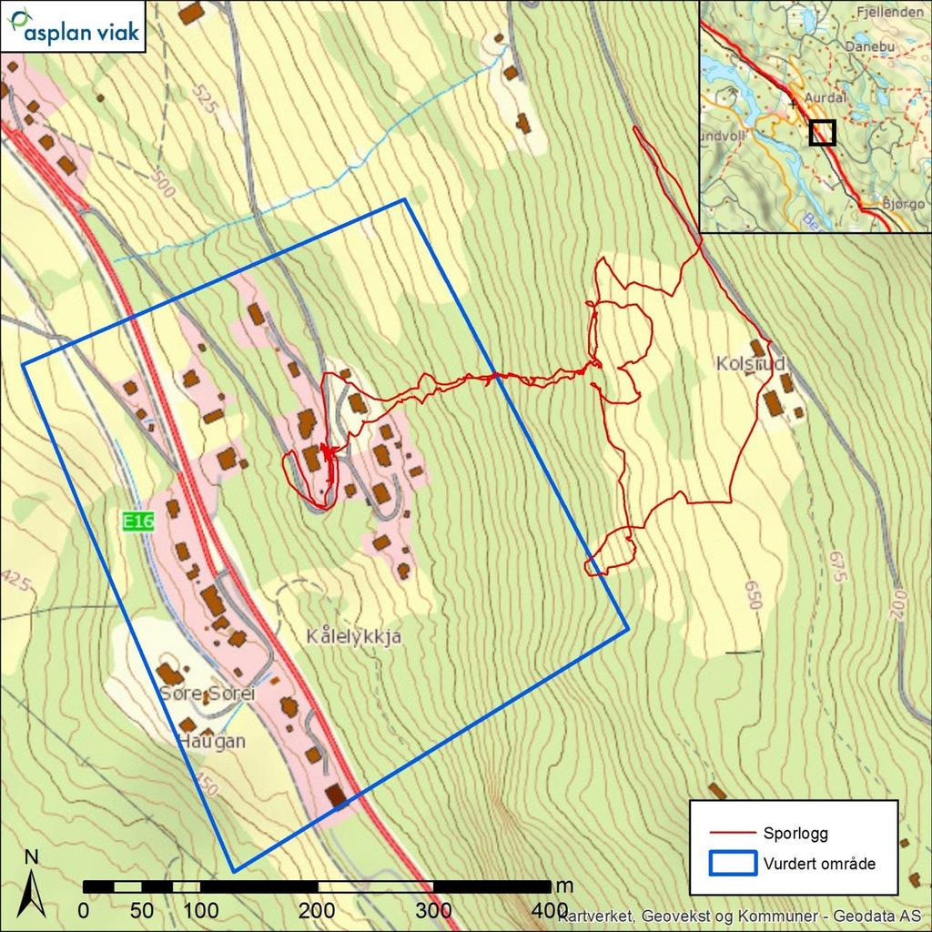 Aurdal, skredfarevurdering 8 1 INNLEDNING er engasjert av NVE Region Øst til å gjennomføre en skredfarevurdering for et boligfelt i Aurdal, Nord-Aurdal kommune (Figur 1).