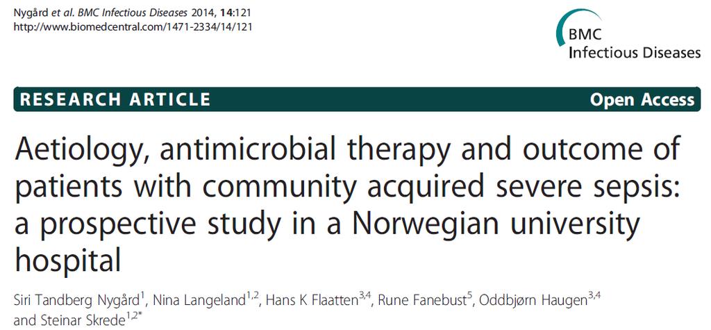 Prospektiv sepsisstudie Studiesetting og metoder Nygård ST, et al BMC infectious diseases 2014;14:121