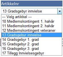 Vi velger her 13 Gradgebyr innvielse, og du får følgende bilde: lagrer du denne delen av fakturaen, og du får Dersom du skal fakturere flere artikler på samme faktura, gjør du det ved å bruke (se