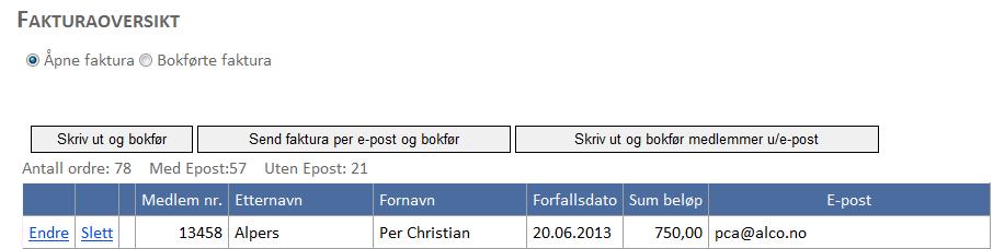 Velg det Artikkelnr du ønsker (her valgt 20 Kontingentfri Veteran) ved å bruke endret som vist under (fra Fakturaoversikt: er denne Når du er ferdig med alle eventuelle endringer kan du når du er i