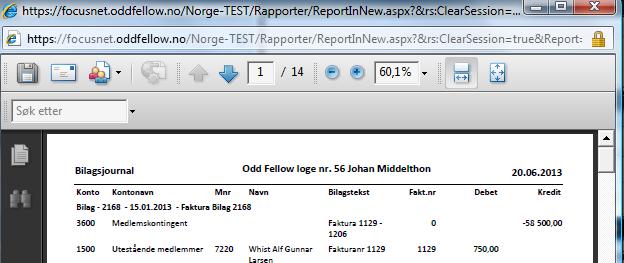 14 Bilagsjournal NB: Ved årsslutt skal du ta en utskrift av Bilagsjournalen, og legge sammen med Årsregnskap (i tillegg til saldoliste, hovedbok og reskontro).