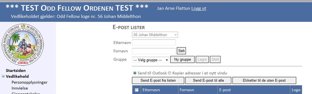 21.3 E postliste og får du opp en e postliste til alle medlemmene. fra Startsiden får du opp følgende ++ for resten av logen.