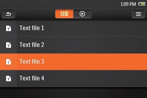 14 Tekstleser Gå til for å spille av tekstfiler (.txt) fra mediebiblioteket på spilleren. Legge til tekstfiler på spilleren Lese tekstfiler 1 Trykk på for å velge bibliotekvisningen.