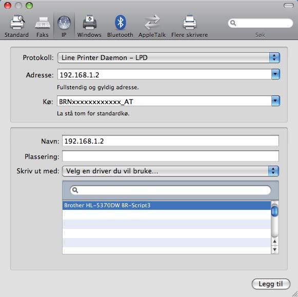 Nettverksutskrift fra Macintosh ved å bruke BR-Script 3-driveren h Velg din modell fra hjelpemenyen Skriv ut med.