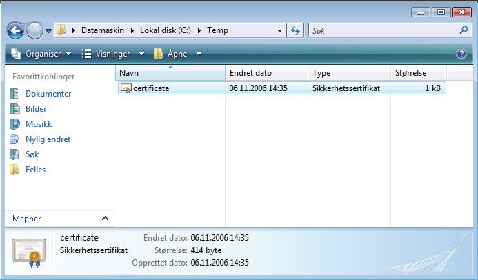 Sikkerhetsfunksjoner p Åpne mappen som lagret sertifikatfilen i k og dobbeltklikk på