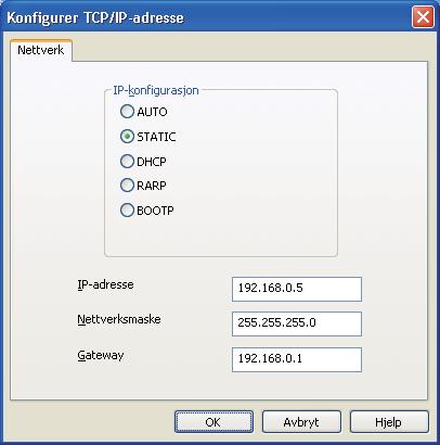 DHCP/BOOTP/RARP-server), vil enheten vises som Ikke konfigurert i skjermbildet for BRAdmin Light.