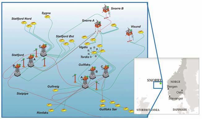 1 Introduksjon 1.1 Eksisterende infrastruktur på Snorre Snorre-feltet er lokalisert i Tampen-området i den nordre delen av Nordsjøen og ligger innenfor oljeblokkene 34/4 og 34/7. Feltet ligger ca.