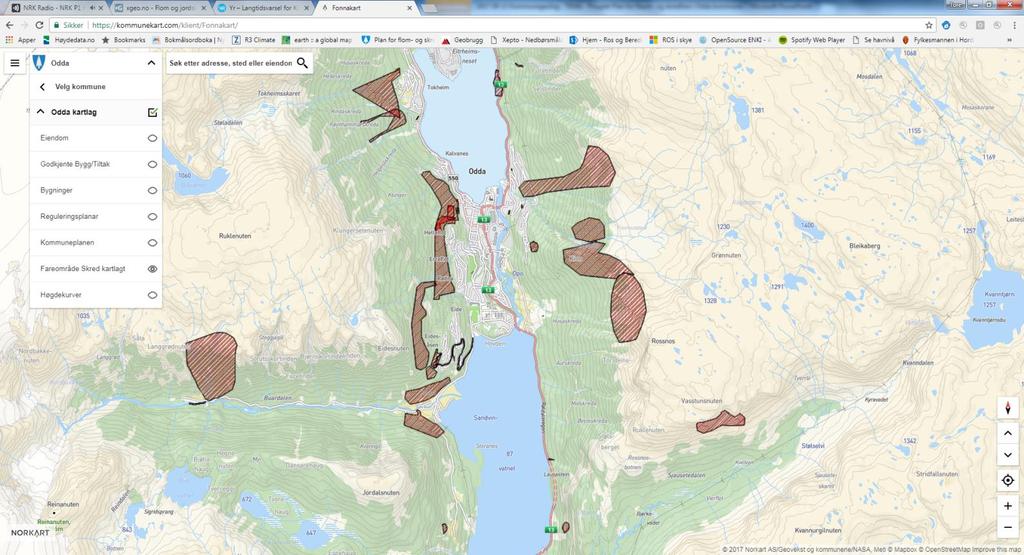 Plan for flaum- og skredfare i Odda kommune Kartverktøy - Kva har me i dag og