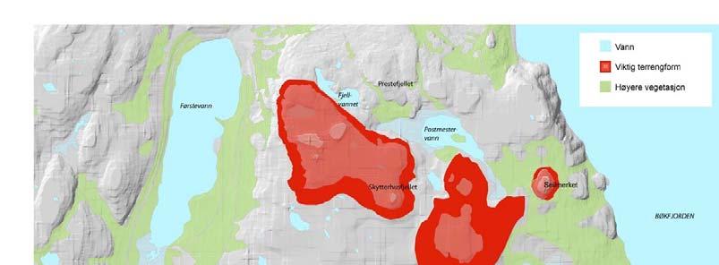 2.2.1 VIKTIGE LANDSKAPSELEMENTER Verdivurderingen som gjenspeiles i figuren til venstre er basert på en vurdering av landskapselementer som er spesielt viktige for områdets karakter, og naturgitte