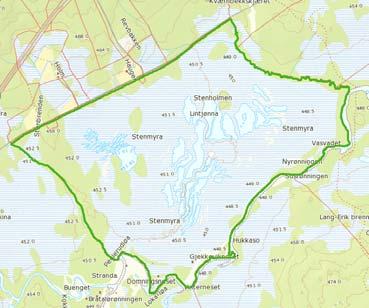 Figur 3. Eksempler på de to typene med utvalgsflater for myrreservat. Øverst: Myrreservat under 4 km² kartlegges i sin helhet.