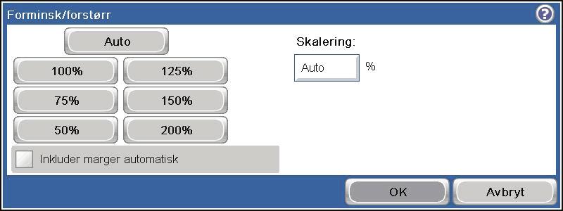 Forminske eller forstørre en kopi 1. Velg Kopi-knappen på startskjermbildet. 2. Velg Forminsk/forstørr-knappen. 3.