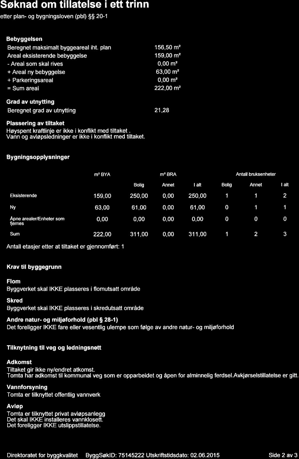 etter plan- og bygningsloven (pbl) SS 20-1 Bebyggelsen Beregnet maksimalt byggeareal iht.