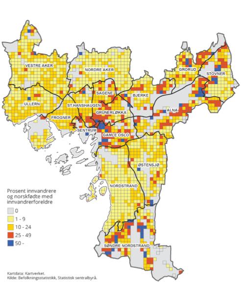 1 Fordeling av etablerte innvandrer og etterkommere i Oslo per 01.