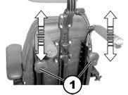 8.7.3 Rygg 8.7.3.1 Innstilling av skyvegrepenes høyde (valg) Løsne håndhjulet (1 eller 2).