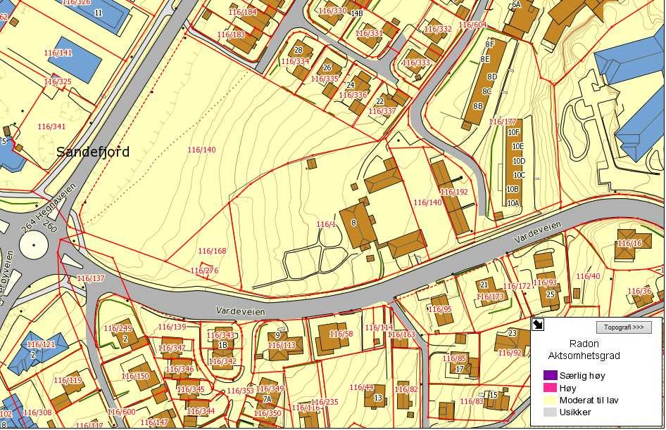 ROS-analyse Side 5 3 Vurderinger 3.1 Radon Radonkart fra NGU viser at planområdet tilhører et stort område med moderat til lav radonfare.