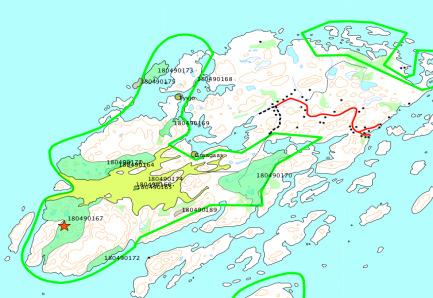 Ecofact rapport 137 Side 29 Lokalitetsnr 180490167 Nord-Otervika, Sørotervika, Bliksvær naturreservat Prioritert viltområde Verdisetting: Yngleområde Viktig viltområde (Regional verdi) Høyde over