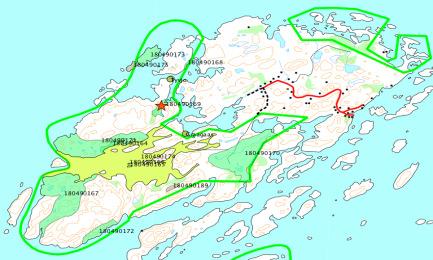 Ecofact rapport 137 Side 33 Lokalitetsnr 180490169 Gjessøya nord, Bliksvær naturreservat Prioritert viltområde Verdisetting: Yngleområde Viktig viltområde (Regional verdi) Høyde over havet (m) 0-30