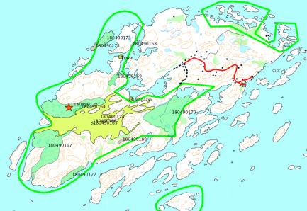 Ecofact rapport 137 Side 37 Lokalitetsnr 180490171 Gjessøya Sør, Bliksvær naturreservat Prioritert viltområde Verdisetting: Yngleområde, leveområde Viktig viltområde (Regional