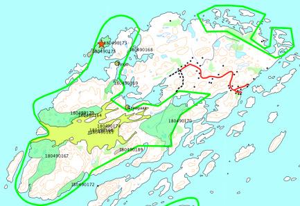 Ecofact rapport 137 Side 41 Lokalitetsnr 180490173, 180490175 Lille Stangerøya og naboholme, Bliksvær naturreservat Prioritert viltområde Verdisetting: Hekkeområde Viktig viltområde (Regional verdi)