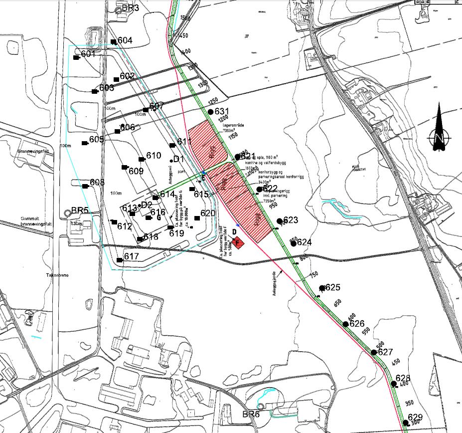 Kampflybase Plan og prosjekteringsgruppe Tiltaksplan for forurenset grunn Suppleree uersøkelser i tomt for Skvadronbygget og Vedlikeholdsbygget Prøvetaking ble utført i 20