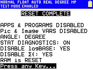 Som grunninnstilling er ANGLE (VINKEL) innstilt på DEGREE (GRADER), STAT DIAGNOSTICS (SATISTIKKDIAGNOSE) er innstilt på ON (PÅ) og DISABLE logbase (DEAKTIVER logbase)og DISABLE (DEAKTIVER) S( er