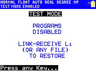 TI-84 Plus C Merk: Bortsett fra AppVar slettes alle variabler som er lagret i RAM og i arkivminnet. 6. Trykk på ¼ på elevkalkulatoren for å verifisere at programmene er deaktivert.