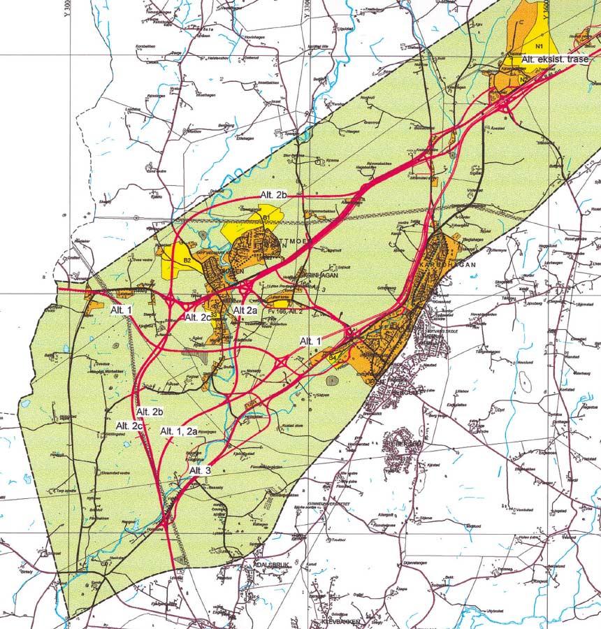 4.12 Utbyggingsmønster 4.12.1 Innledning Utdrag fra utredningsprogrammet Det skal vurderes hvilke muligheter og begrensninger alternativene gir for utbygging av boliger/annen virksomhet i planområdet.