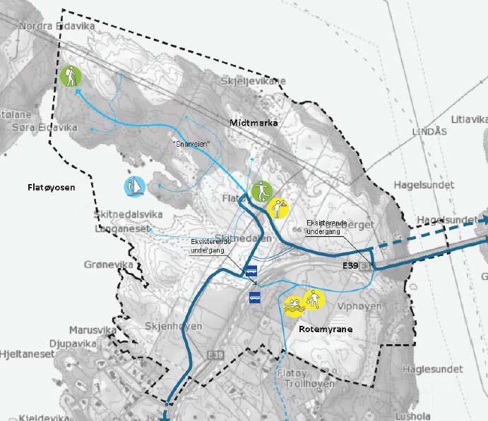 Hovudtilkomsten til planområdet skulle skje frå E39 via eit toplanskryss.