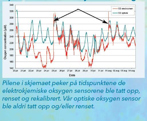 Målinger i driftsfasen: Oksygen Oksygen er en vanlig og viktig parameter å måle Daglige variasjoner i