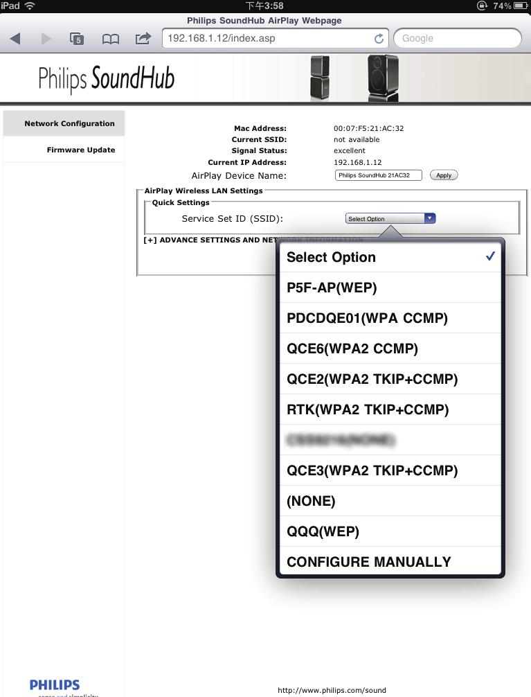 8 Velg ruterens SSID fra rullegardinlisten for Service